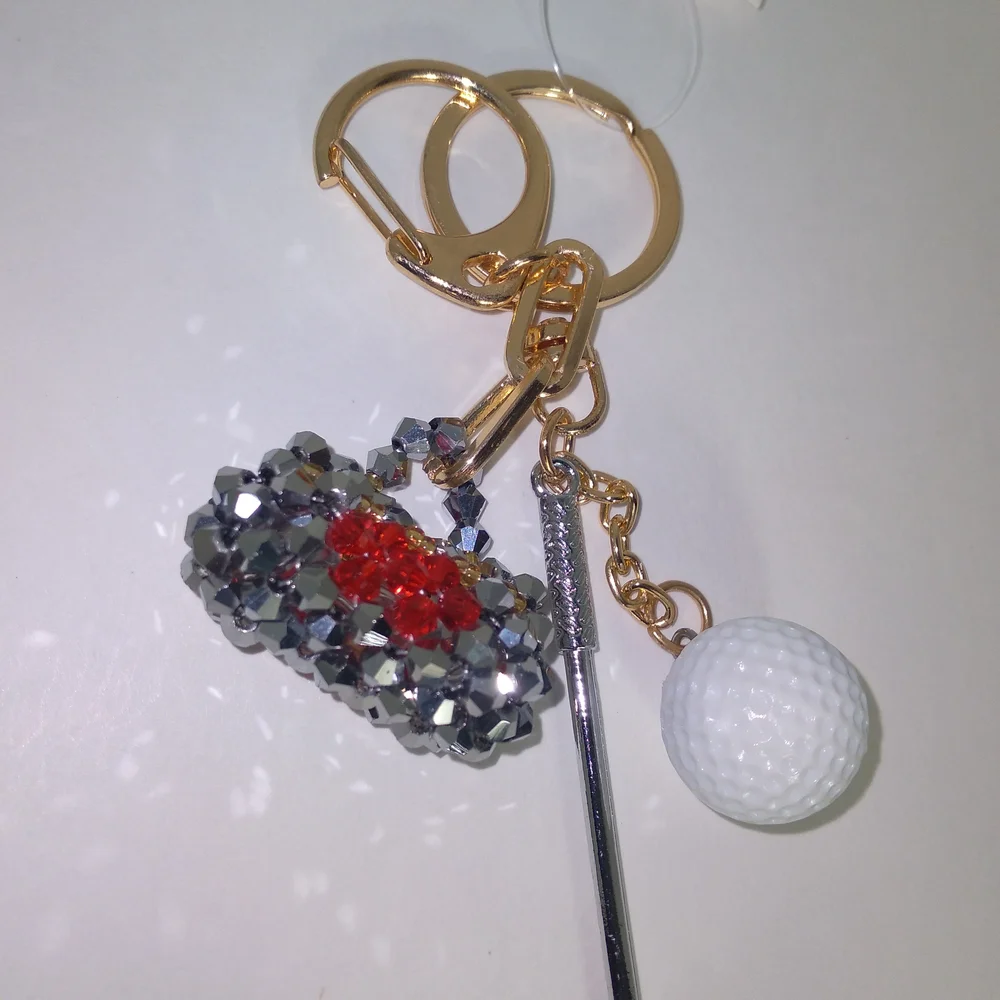 Golf Club and Ball Keychain with Crystal Accents